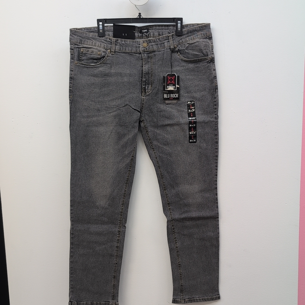 Blu Rock Denim Stretch Slim Fit Men's Flex Jeans Size 38x31 Grey